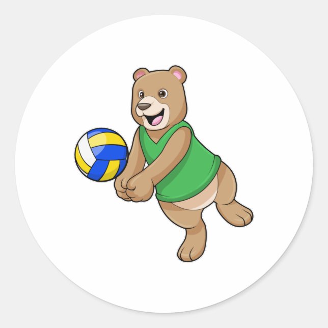 Sticker Rond Ours comme joueur de volleyball avec Volleyball (Devant)