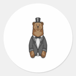 Sticker Rond Ours comme marié avec veste
