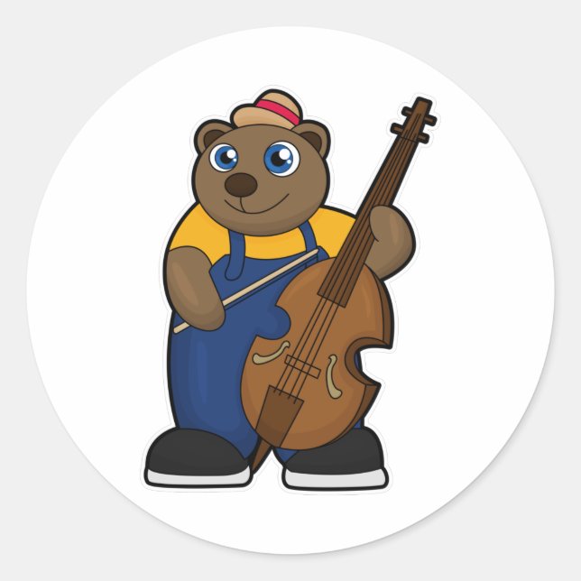 Sticker Rond Ours comme musicien avec guitare (Devant)