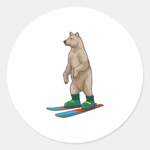 Sticker Rond Ours comme skieur avec ski