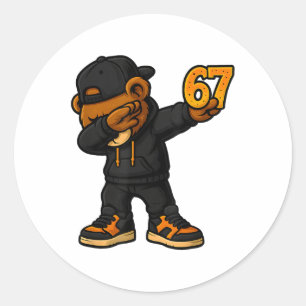Sticker Rond Ours Dabbing 67 Mème Drôle Brainrot Hip Hop Enfant