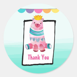 Sticker Rond Ours d'aquarelle mignonne portant une couronne