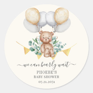 Sticker Rond Ours d'attente précoce du Baby shower Eucalyptus