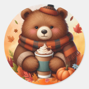 Sticker Rond Ours d'automne rustique/vintage