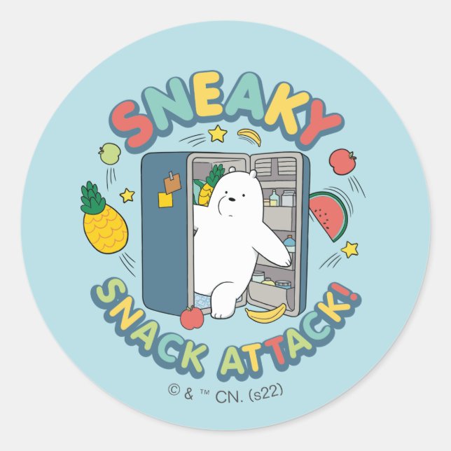 Sticker Rond Ours De Glace - Attaque Snack Sneaky! (Devant)