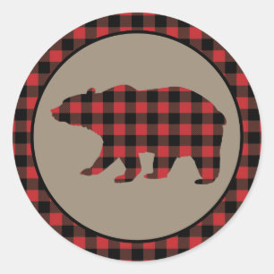 Sticker Rond Ours de la frontière plaqué de Buffalo rouge