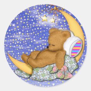 Sticker Rond Ours de lune endormi