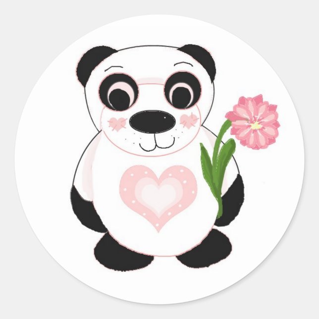 Sticker Rond Ours de panda doux avec fleur (Devant)
