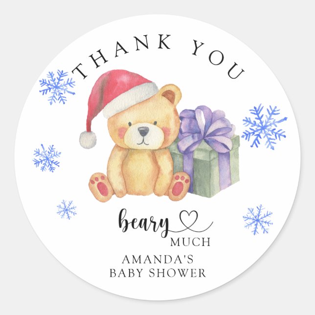Sticker Rond Ours d'hiver - attention - merci (Devant)