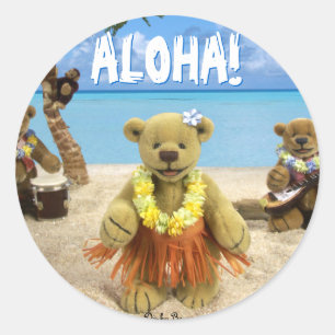 Sticker Rond Ours Dinky : Plage Amusant