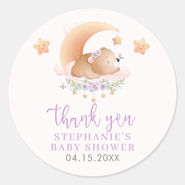 Sticker Rond Ours dormant sur Cloud Baby Girl (Devant)