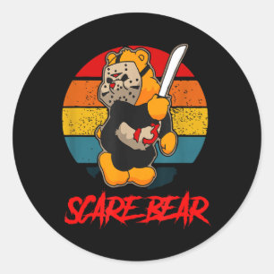 Sticker Rond Ours effrayant Ours d'horreur avec couteau Hallowe
