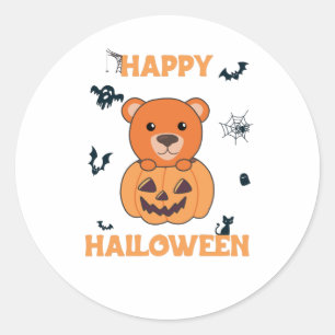 Sticker Rond Ours En Citrouille Doux Ours Joyeux Halloween