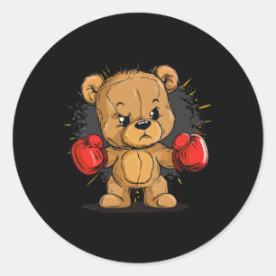 Sticker Rond Ours En Colère Avec Gants De Boxe Pour Garçons Et 