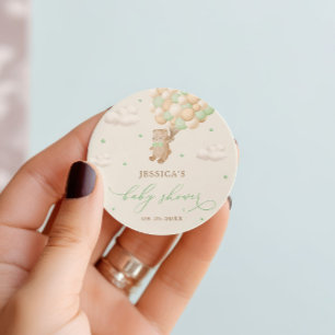 Sticker Rond Ours en peluche avec Baby shower Ballons verts