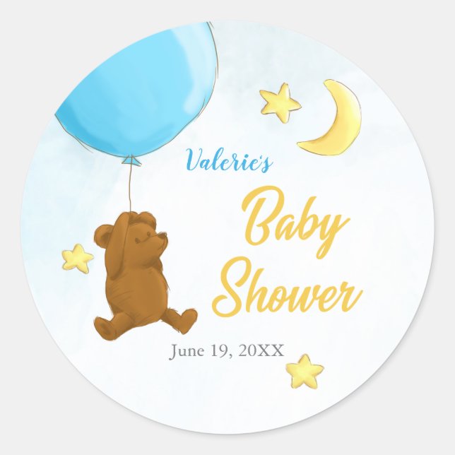 Sticker Rond Ours en peluche avec baby shower de ballons (Devant)