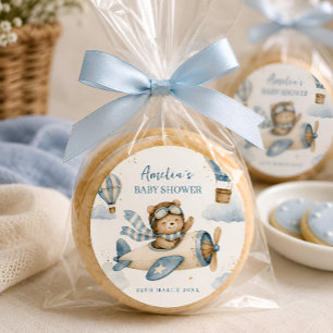 Sticker Rond Ours en peluche avion vintage Baby Shower