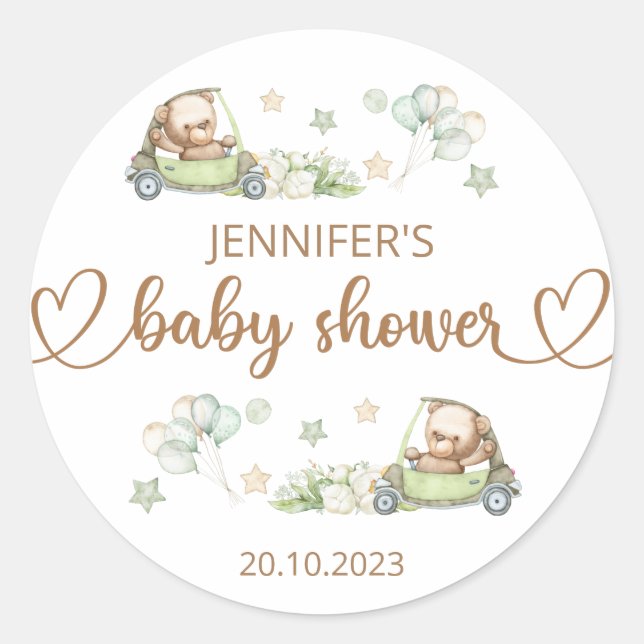 Sticker Rond Ours en peluche Bébé Ours Baby shower Floral (Devant)
