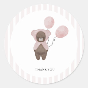 Sticker Rond Ours en peluche blanc rose