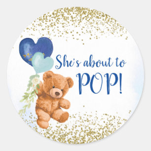 Sticker Rond Ours en peluche bleu