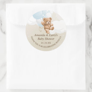 Sticker Rond Ours en peluche bleu avec ballons