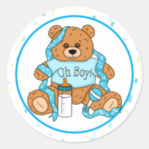 Sticker Rond Ours en peluche bleu et jaune
