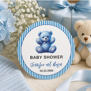 Sticker Rond Ours en peluche bleu mignon Shower pour bébé garço