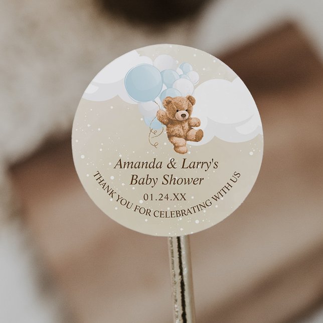 Sticker Rond Ours en peluche bleu poussiéreux Bearly Wait (Dusty Blue Teddy Bear Stickers)