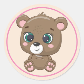 Sticker Rond Ours en peluche Brown mignon avec oreilles et patt