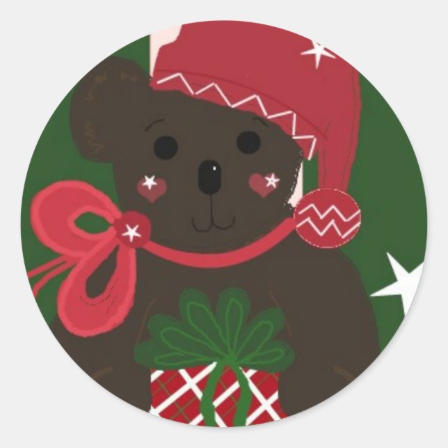 Sticker Rond Ours en peluche de vacances sur Arrière - plan ver (Devant)