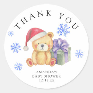 Sticker Rond Ours en peluche d'hiver avec cadeau de Noël - merc