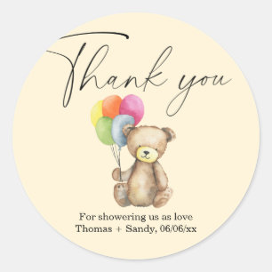 Sticker Rond Ours en peluche - Merci pour la fête de baby showe