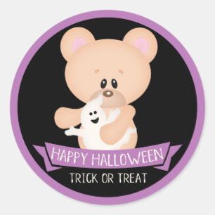 Sticker Rond Ours en peluche mignon avec fantôme - Halloween