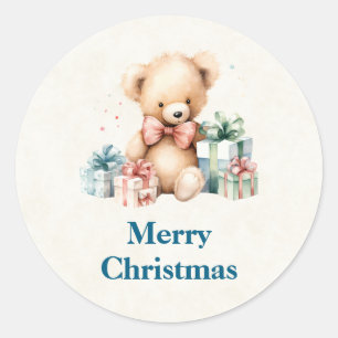 Sticker Rond Ours en peluche mignonne avec cadeaux de Noël