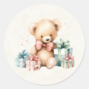 Sticker Rond Ours en peluche mignonne avec cadeaux de Noël