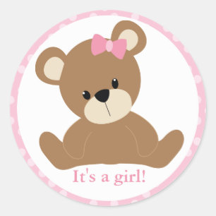 Sticker Rond Ours en peluche rose