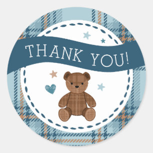 Sticker Rond Ours en peluche tartan, bébé garçon douche GRAND A