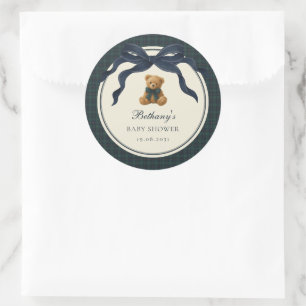 Sticker Rond Ours en peluche vintage Polo Bleu marine noeud pap