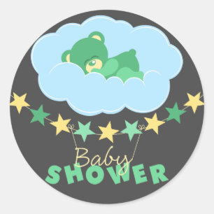 Sticker Rond Ours En Teddy Vert Dormir Dans Le Baby shower Nuag