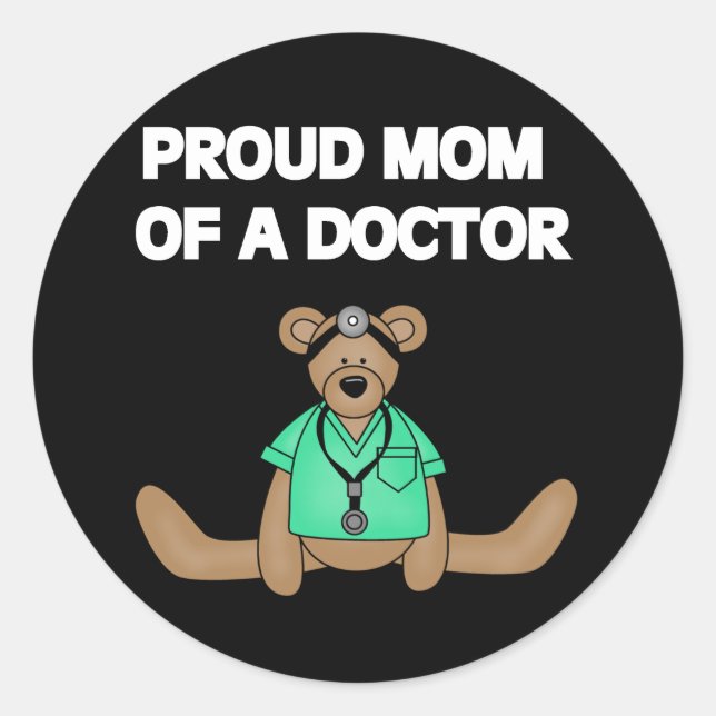 Sticker Rond Ours Fière Maman du Docteur (Devant)