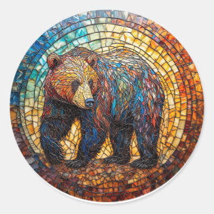 Sticker Rond Ours Grizzly dans un design artistique