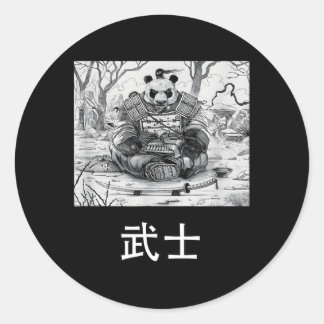 Sticker Rond Ours guerrier Panda Samurai