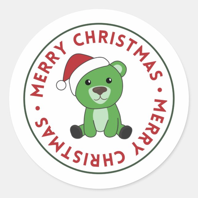 Sticker Rond Ours Joyeux Noël Animaux d'hiver Ours Classique (Devant)
