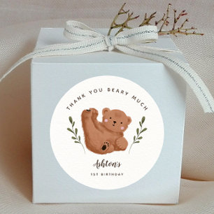 Sticker Rond Ours Merci Béary Beaucoup de garçon fête d'anniver