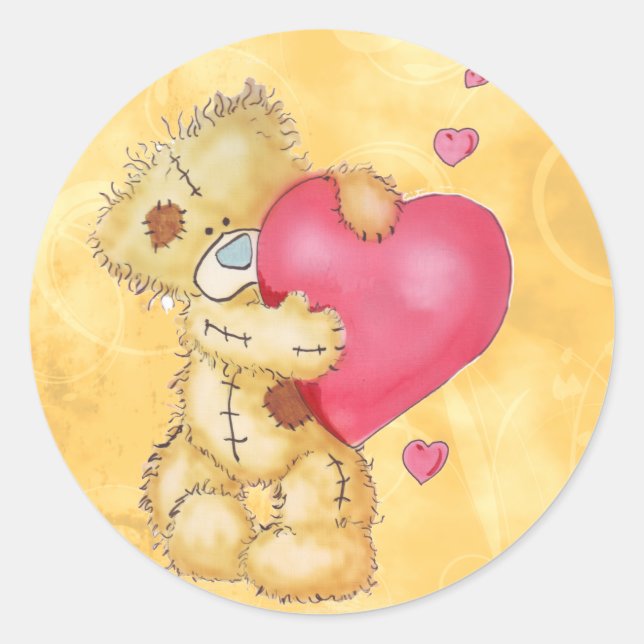 Sticker Rond Ours mignon aux coeurs (Devant)