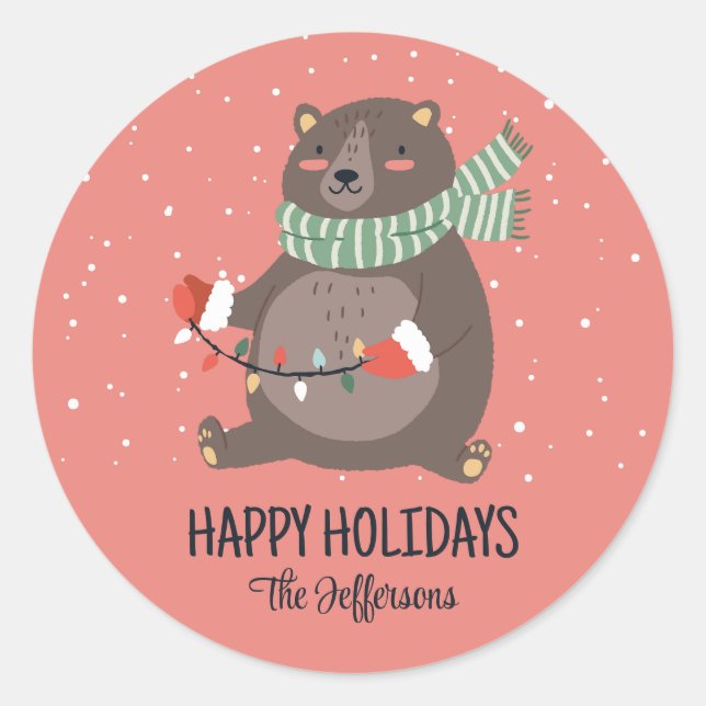 Sticker Rond Ours mou Neige hiver Vacances de Noël Animal (Devant)