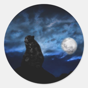 Sticker Rond Ours noir par clair de lune
