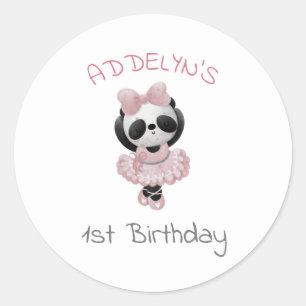 Sticker Rond Ours panda mignon ballerine pour le 1er anniversai