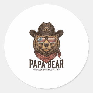 Sticker Rond Ours Papa Cowboy Ours Patriote Vintage Vecteur Dés