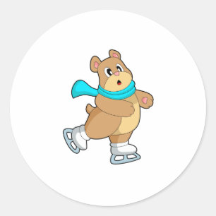 Sticker Rond Ours Patinage sur glace Patins sur glace